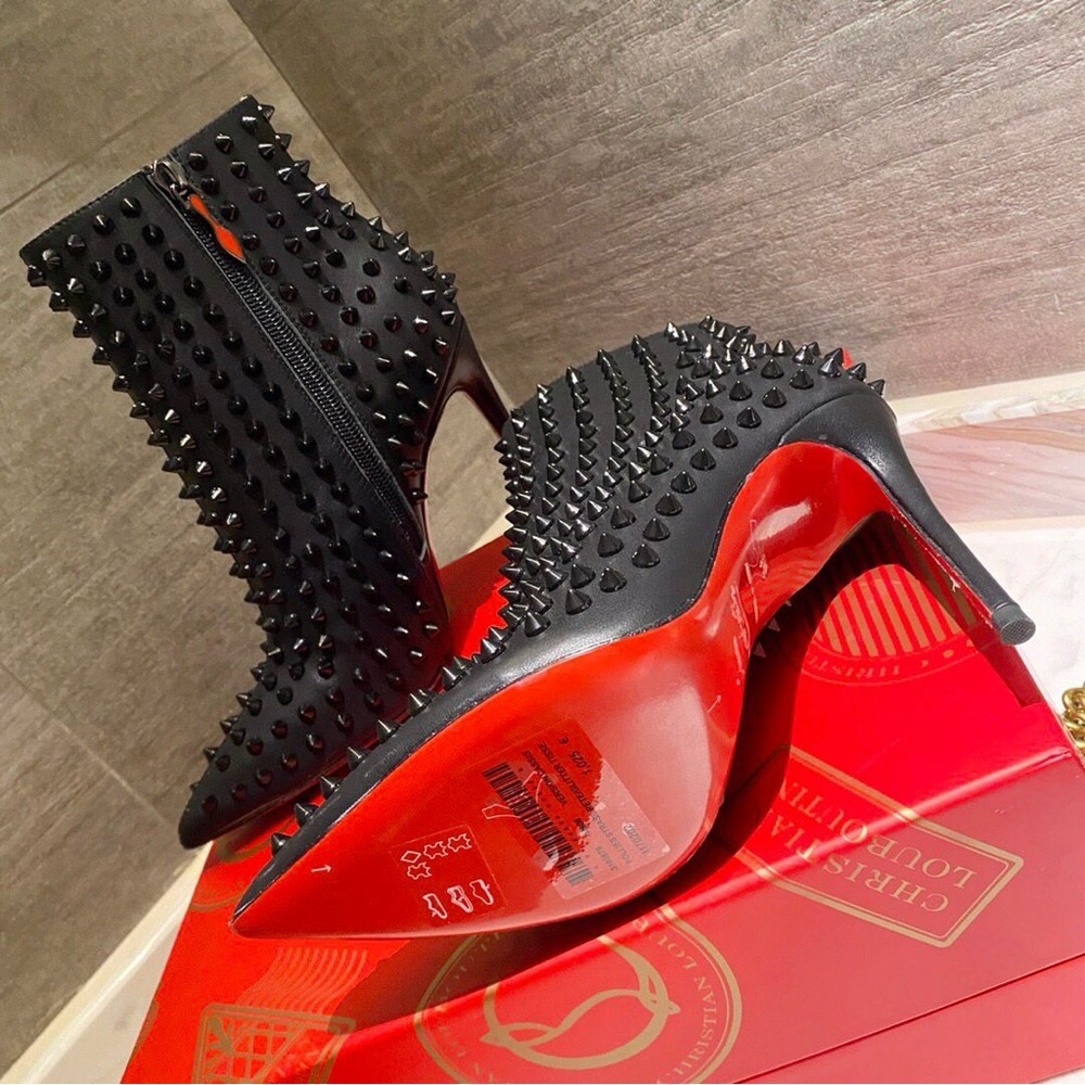 Black and Red Studded Ankle Booties